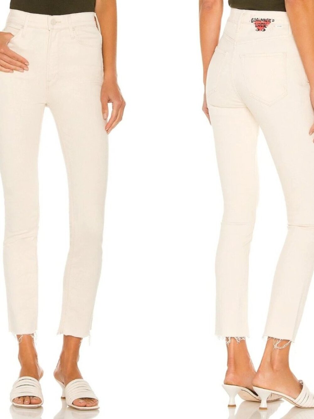 MOTHER Dazzler Ankle Fray Jeans Ecru White Mid Rise Slim Straight 27